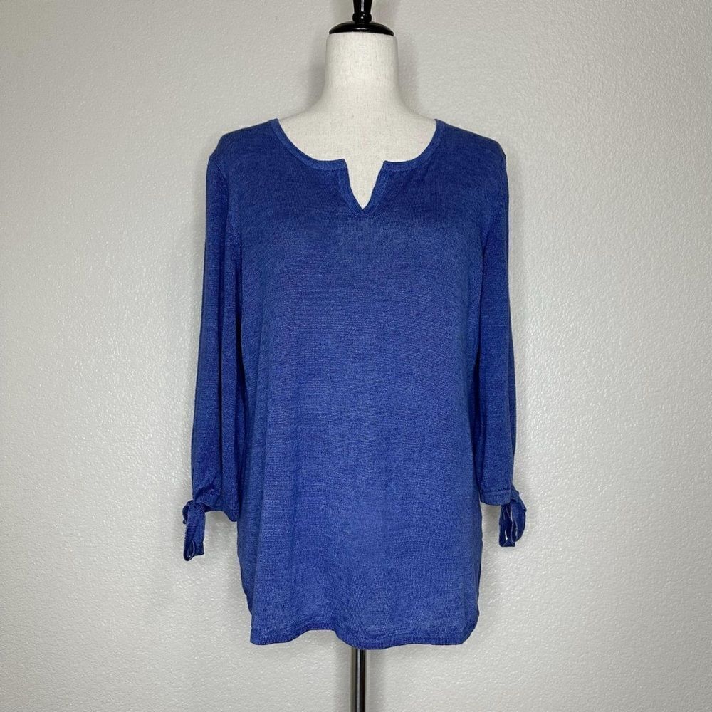 Talbots 100% Linen Split Crewneck Sleeves Tie Swe… - image 2